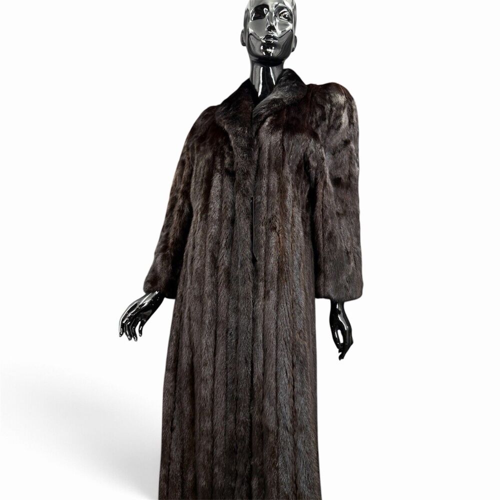 NWT Koslow’s Mahogany Mink Coat Sz L Full-Length Genuine Fur Long Winter Luxury